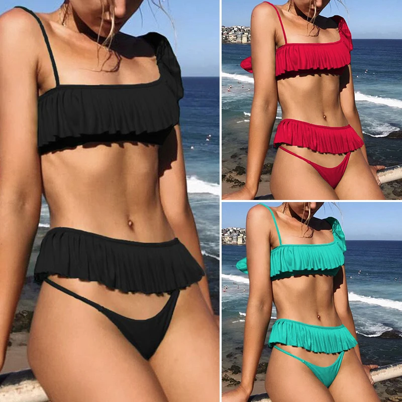Бикини с оборками Bikinx летний купальный костюм одним плечом женский из 3 предметов