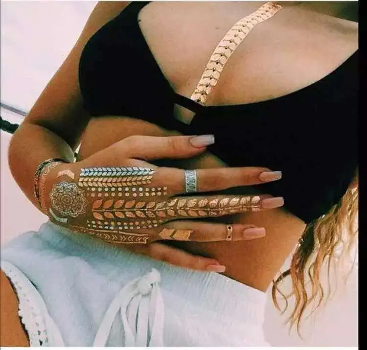 New Metalic Gold Tatoo Temporary Flash Tattoos Henna Metal Bling Body Paint Stickers Arabic Tattoo tatoo | Красота и здоровье