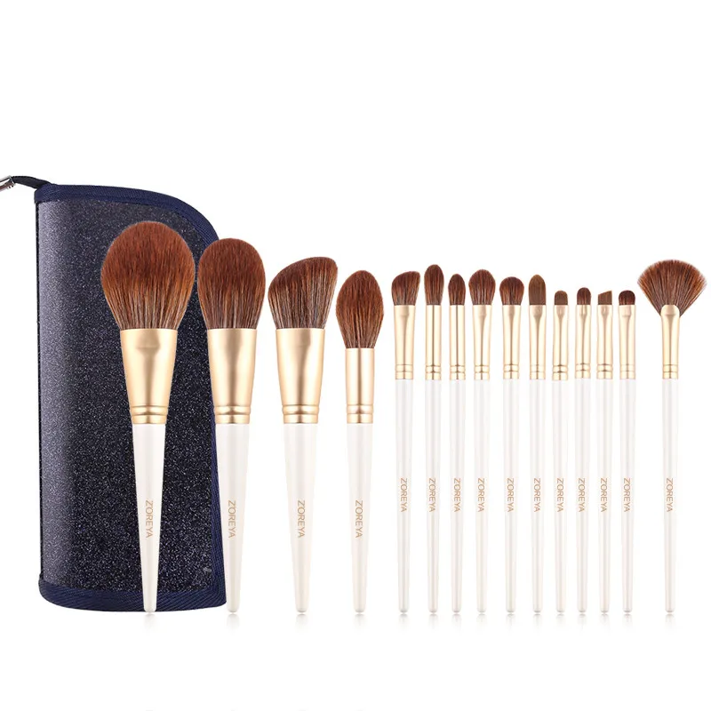 15pcs with bag Zoreya бренд 15 шт. белые кисти для макияжа супер мягкие синтетические волокна хайлайтер тени для глаз Пудра Косметический Набор pincel maquiagem - Handle Color: 15pcs with bag