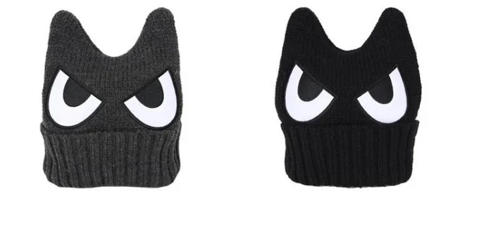 LL285 Unique cute magic design cat ears eyes print beanie thick winter warm woman kintted China hats | Аксессуары для одежды