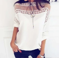 women t shirt summer casual lace patchwork short sleeve tee shirt fashion sexy solid hollow out female clothing