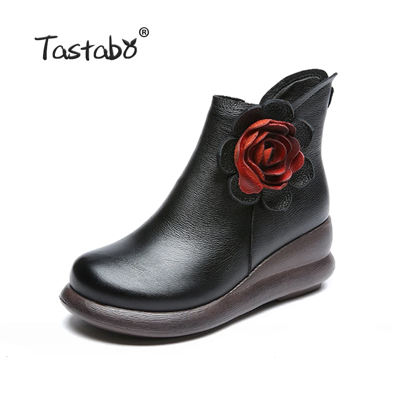 Tastabo/ботинки на платформе женские ботильоны из натуральной кожи мягкая черная