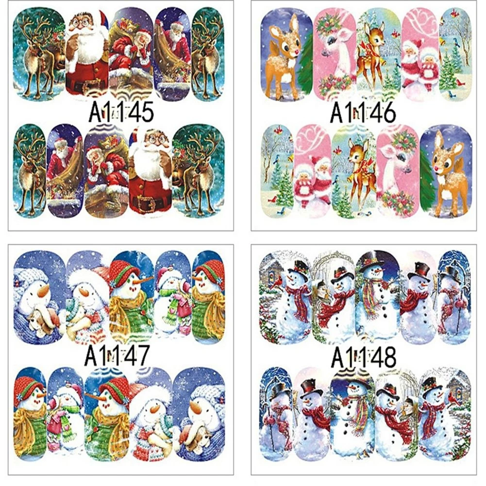 12 листов женские рождественские украшения наклейки для ногтей художественные