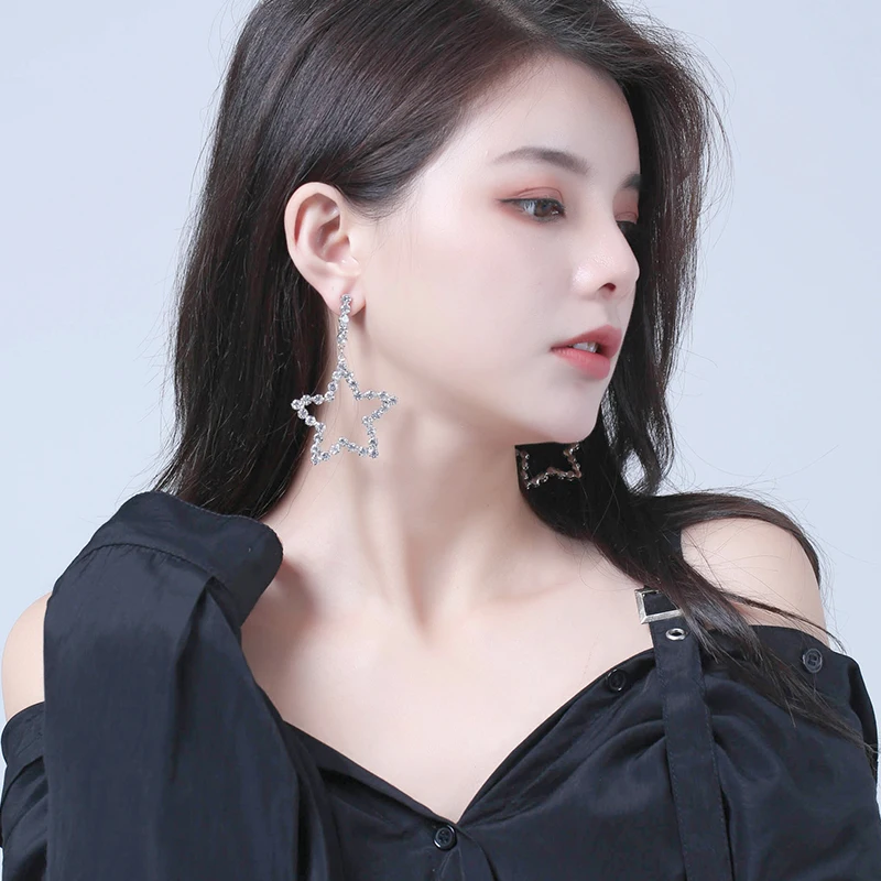 925 Серебряные иглы дикие супер мигание пятиконечная звезда серьги темперамент