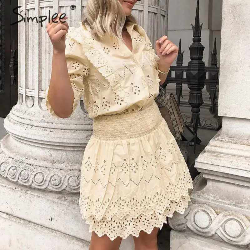 Женская кружевная блузка Simplee с вышивкой ажурные топы рюшами лето 2019 женские