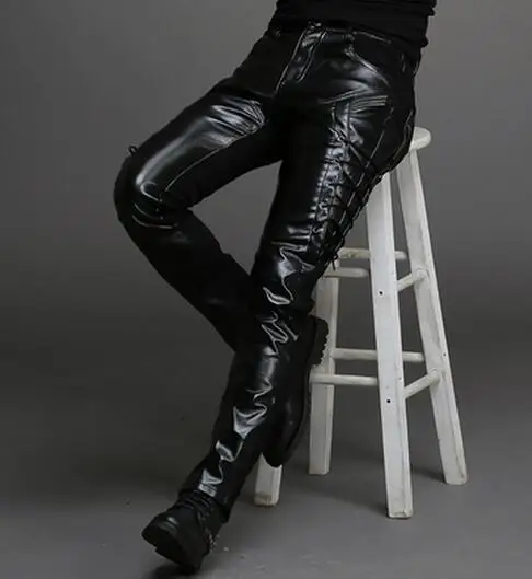 Мужская одежда 2017 кожаные брюки мужские мотоциклетные популярные модные пэчворк