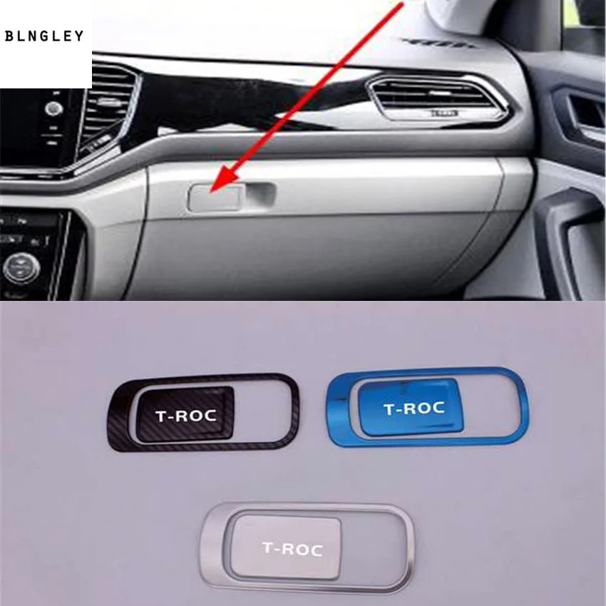 

2pcs/lot Car stickers Stainless steel Passenger side glove box switch decoration cover for 2018 2019 Volkswagen VW T-ROC
