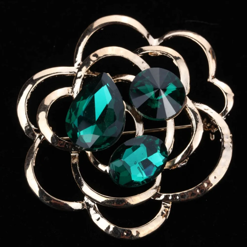 Luxury Large Hollow Rose Flowers Brooches Epoxy Corsage Wedding Green Crystal Pin Party Women Lot | Украшения и аксессуары