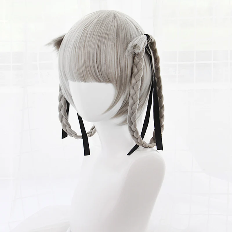 Парик для косплея из японского аниме Kakegurui Kirari Momobami Короткие Серые косички 35 см с