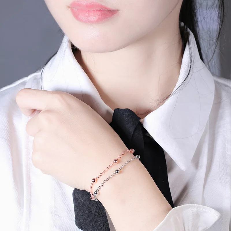 

Adjustable Trendy Silver Plated Double Transfer Bead Chain Bracelets For Women Wedding Jewelry Charming Bracelet & Bangles