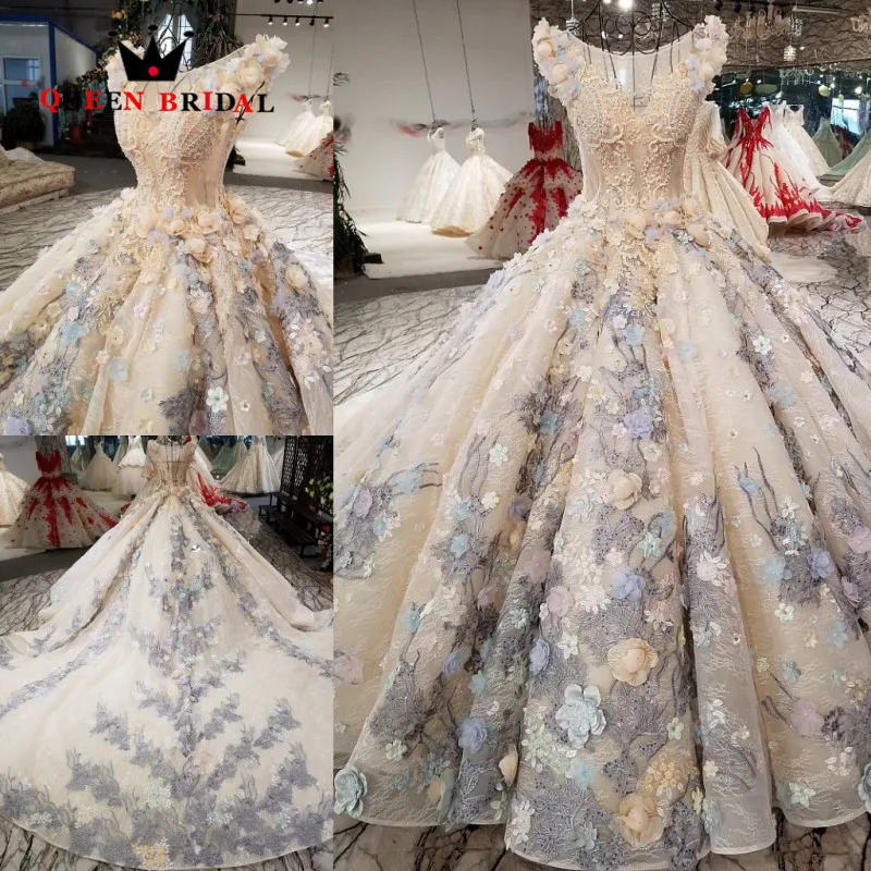 Новое поступление robe de mariee 2019 бальное платье кружевные цветы vestido noiva королевские