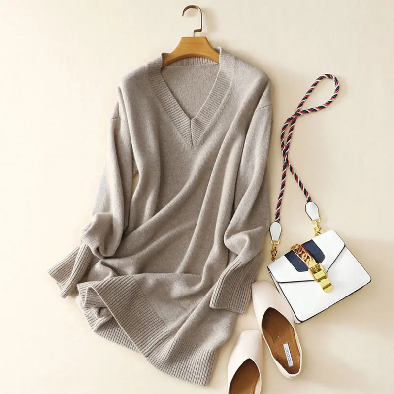 Kashana Top Fashion Girls Cashmere Dress Woman Winter Knitted Deep V neck Thick Ladies Free Shipping|cashmere dress|ladies dressesladies fashion