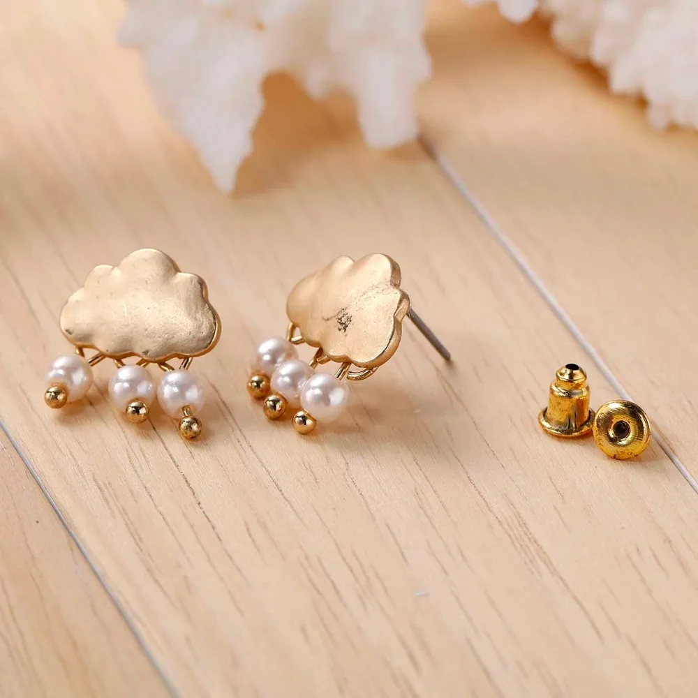 Серьги гвоздики DoreenBeads в форме дождливого облака серебряный цвет золотой белый