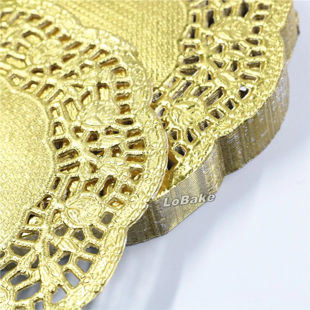 100 шт./упак.) 4.5 дюйм(ов) высокой термостойкостью золотой круглой формы бумаги Кружева салфетки для столовых приборов аксессуары кухонный стол