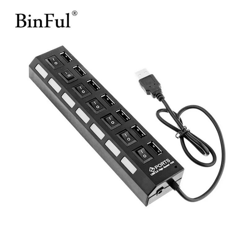 BinFul Новый Высокоскоростной 7-портовый Разветвитель USB 2 лампа-расширитель