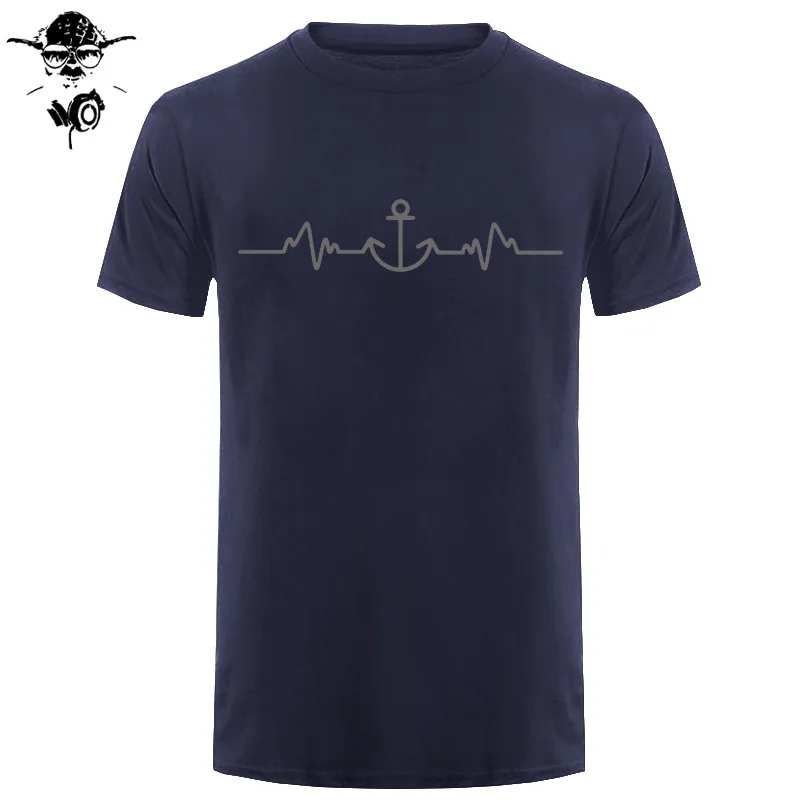 Sailinger Anchor Pulse Heartheat Футболка-Yacht Sail Tee Забавный подарок на день рождения Футболка с принтом Мужская брендовая футболка Новинка