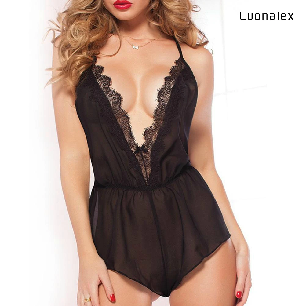 Женское Сексуальное белье костюм Babydoll кружевное платье с открытой спинкой и