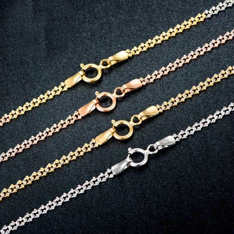

Solid AU750 Gold Necklace Chain Women Flower Link Necklace