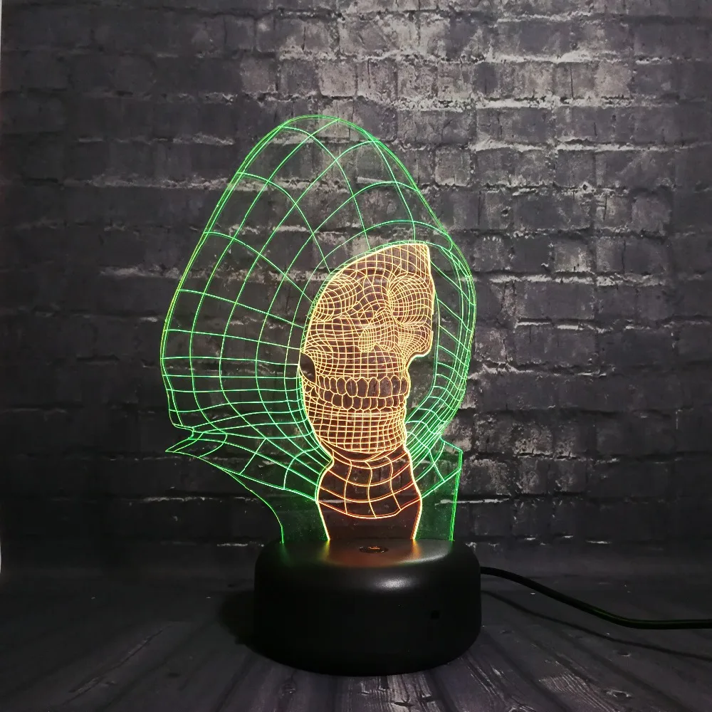 Новый Каратель Череп 3D лампа смешанный цвет многоцветный USB Led Ночник светильник