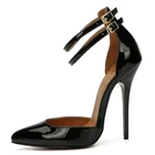 Женские туфли-лодочки на высоком каблуке, черные, красные, с острым носком и ремешком на щиколотке, большие размеры 48