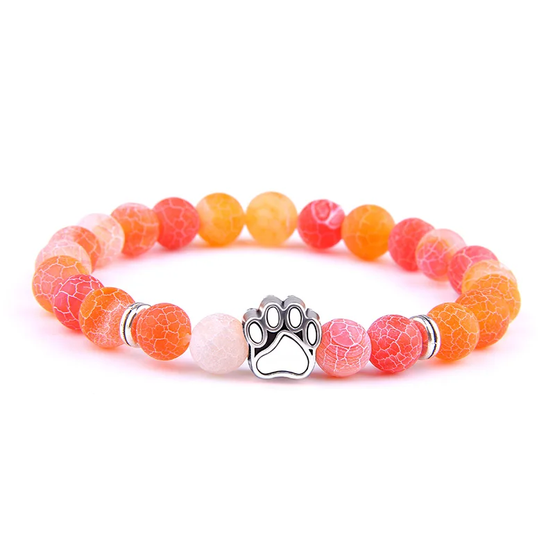 Vinswet Natural Beads Bracelet Men Dog Claw Weather Agates Women Couple Bangles Round Bead Charm Pulseira Mujer | Украшения и