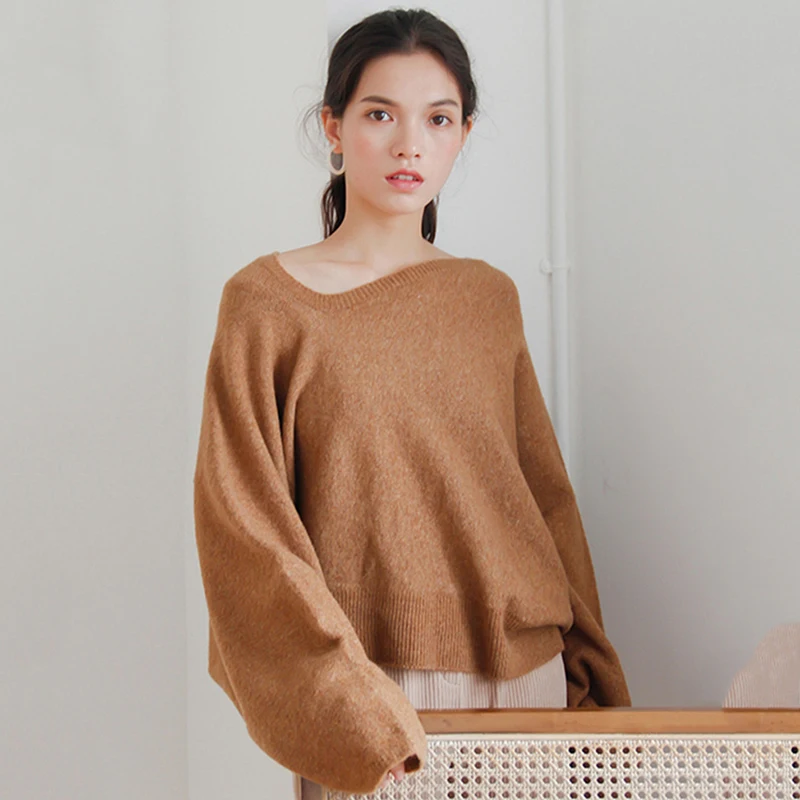 

Autumn Winter Women Wool Knitted Sweater Asymmetrical Pullover Batwing Long Sleeve Outerwear Loose Solid Jumper Tops Casual Lady