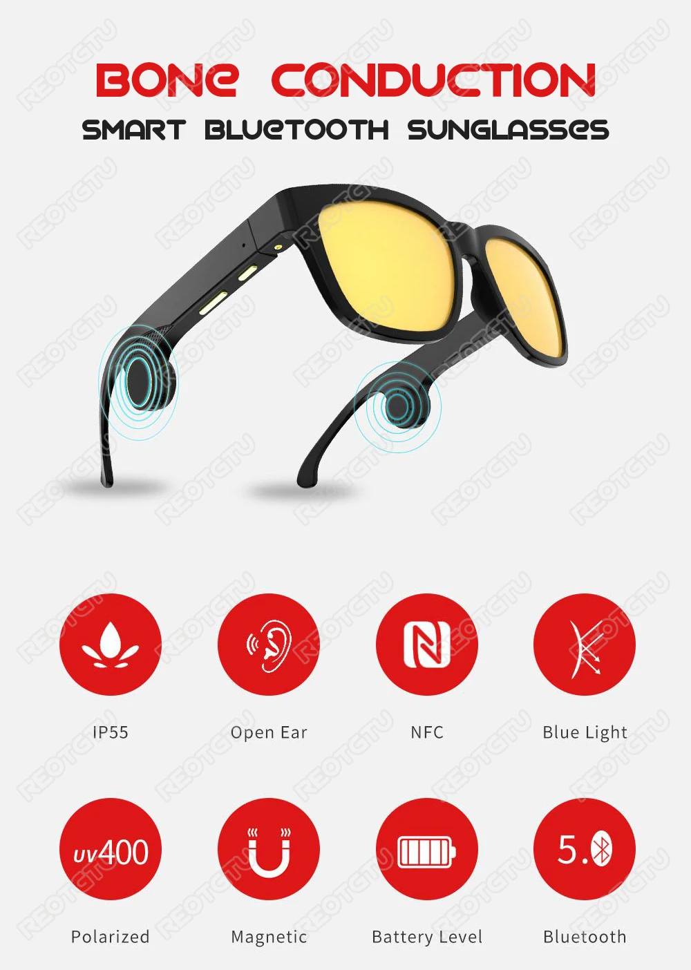 Reotgtu G2 Модная красочная гарнитура с костной проводимостью Bluetooth солнцезащитные очки поляризованные умные очки Спортивные Беспроводные наушники pk G1