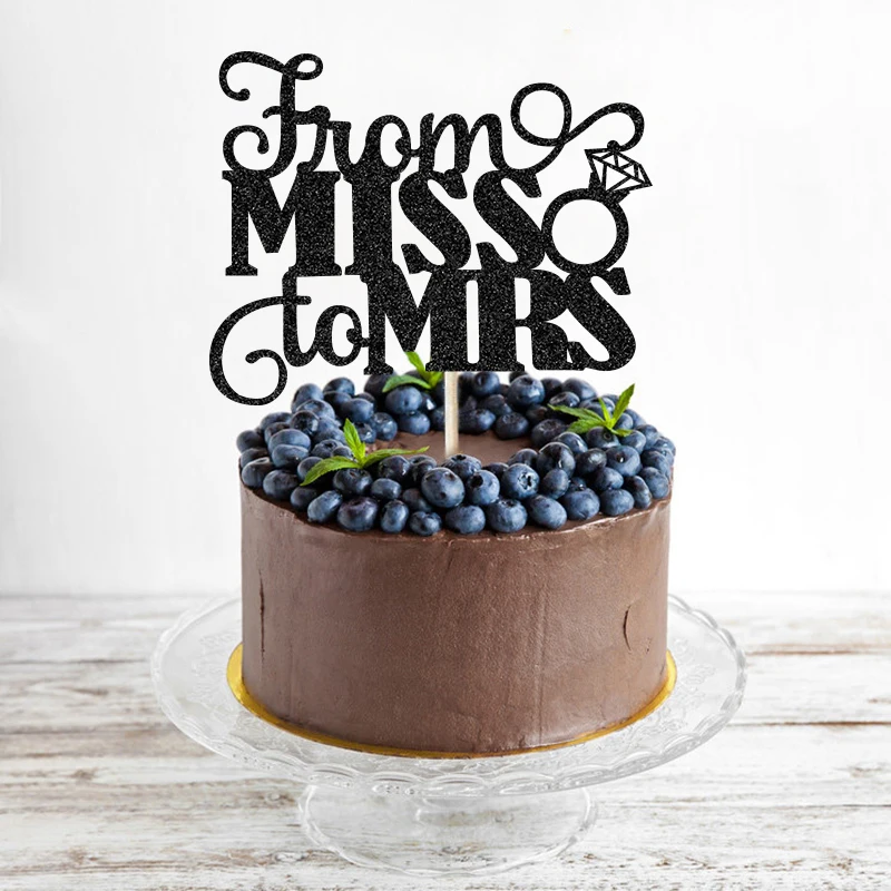 Золотистый/серебристый Блестящий шрифт от мисс до миссис свадебный торт Топпер