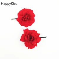 happykissnew 10 girls hair accessories peony flower hairpins silk barrettes ornaments children cute hair clips bride red rose