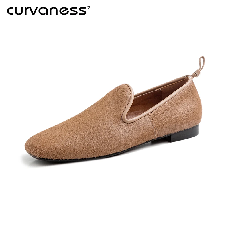 Curvaness/Брендовая обувь на плоской подошве женские лоферы из конского волоса
