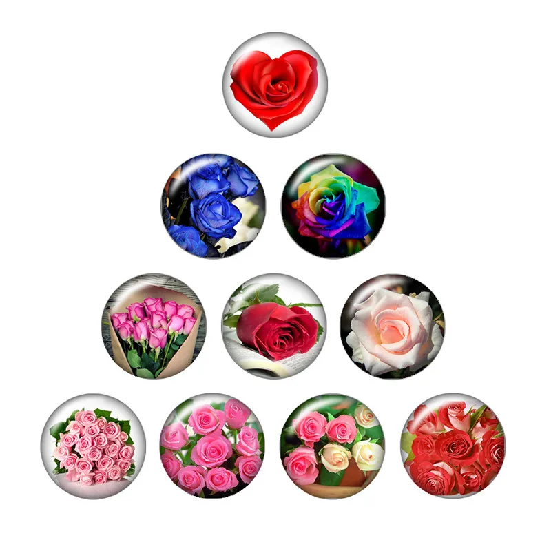 Красочные разноцветные цветы розы узор 10 шт. Смешанные Круглые Стеклянные