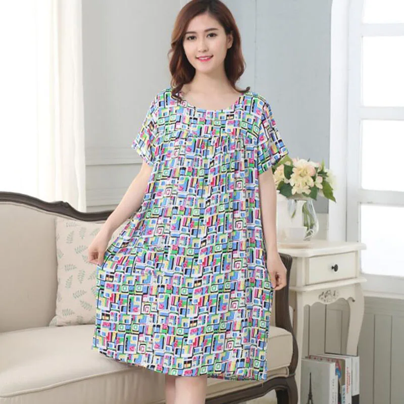 

2018 summer Women plus size dress middle aged Cotton Short sleeve Loose Casual Large size printing dress Mother dress LY799