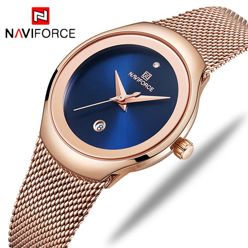 NAVIFORCE, роскошные Брендовые Часы, женская мода, платье, кварцевые часы, дамские, полностью стальная сетка, ремешок, водонепроницаемые часы, Relogio Feminino