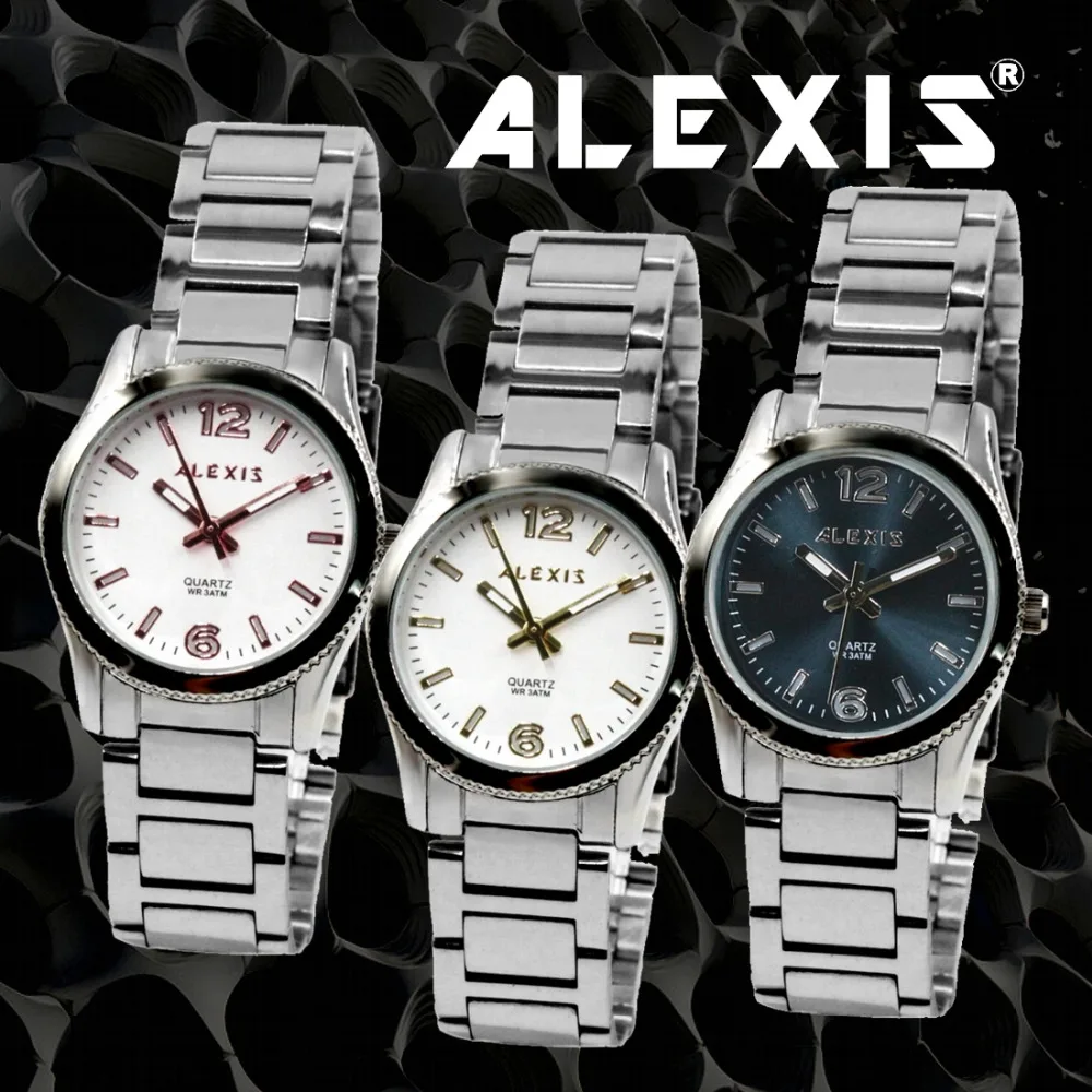 Alexis Unisex Analog Quartz Round Watch Japan Miyota Movement Silver Stainless Steel Band Dark Blue Dial Water Resistant