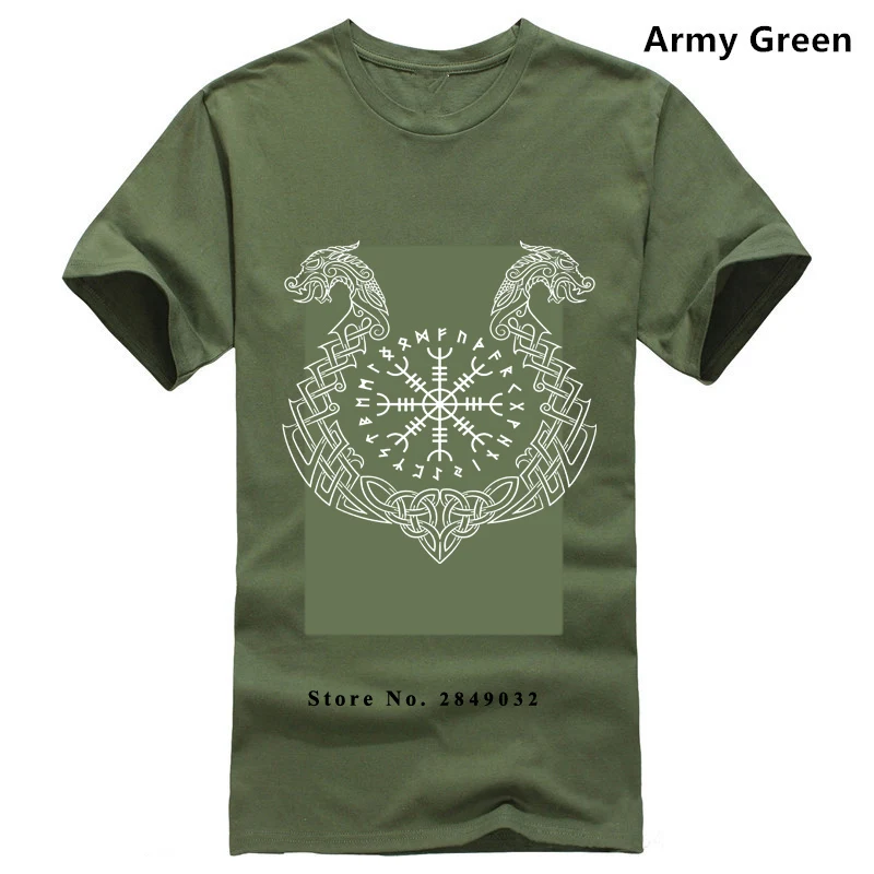 Viking Helm of Awe, футболка,, одежда, забавная одежда, повседневные футболки с коротким рукавом, средний возраст, топ, футболка - Цвет: Армейский зеленый