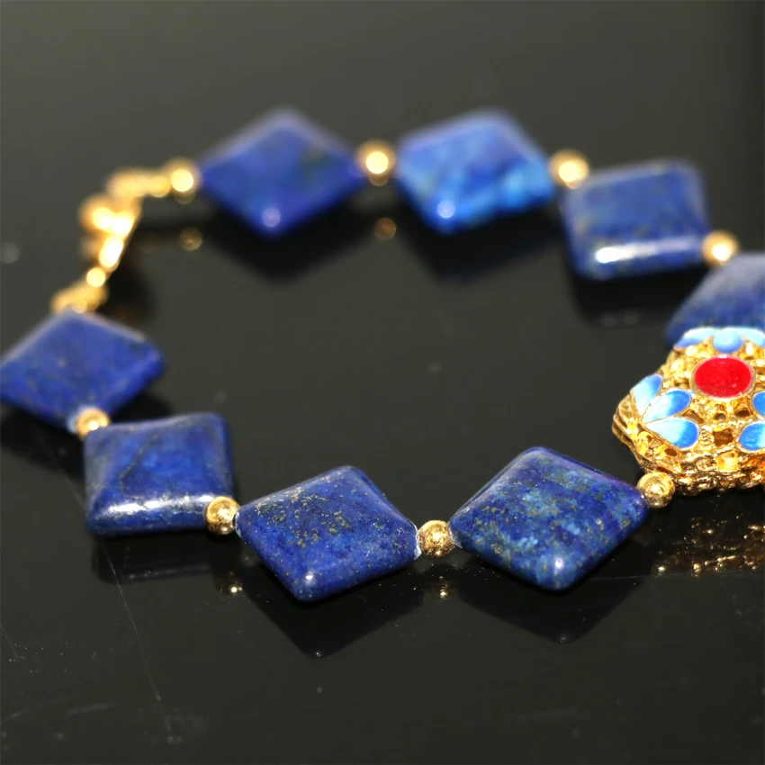 Модные 12 мм натуральный камень Синий Лазурит площадь бусы браслеты