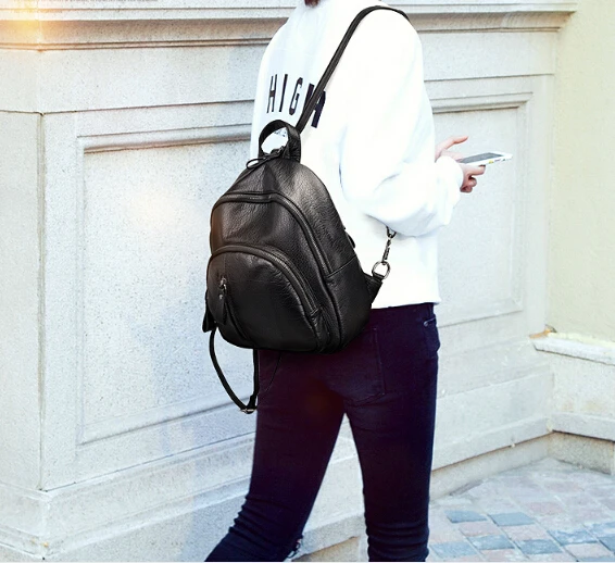 

Fashion newest women girl cute soft waterwashed leather backpack simple campus student school bag backpack w69585fgg