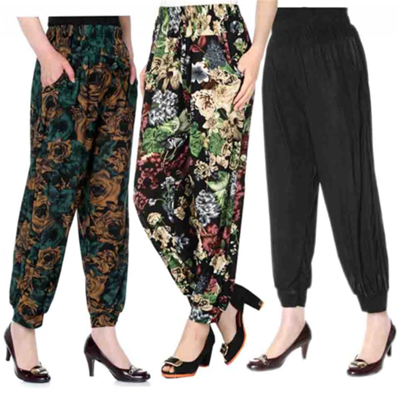 Шаровары женские с цветочным принтом шифоновые Брендовые брюки широкими