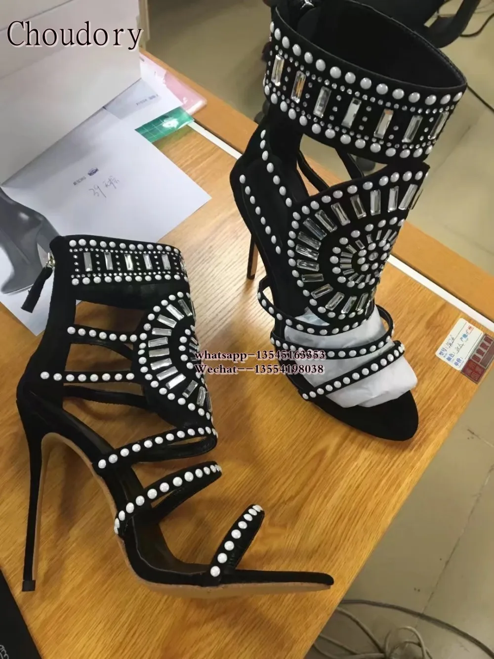 Женские ботильоны на высоком каблуке с вырезами и кристаллами|rhinestone gladiator