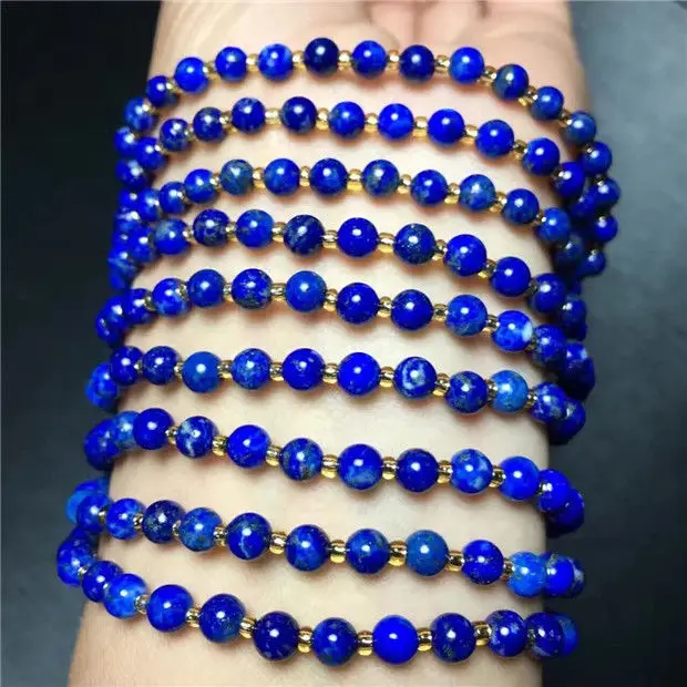 Free Shipping 3rows Natural Royal Blue Lapis Lazuli Gemstone Beads Bracelet 4.5-4MM AAA | Украшения и аксессуары