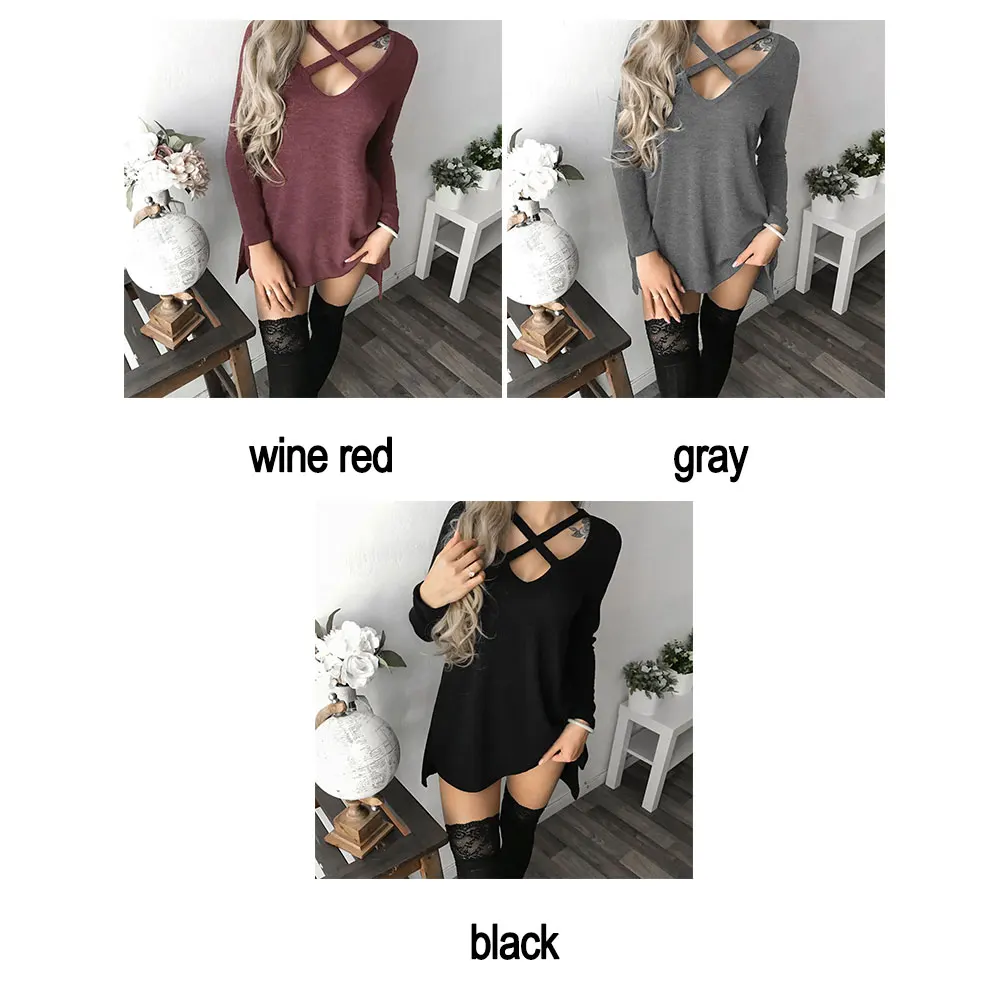 Женское однотонное платье-футболка с глубоким v-образным вырезом |