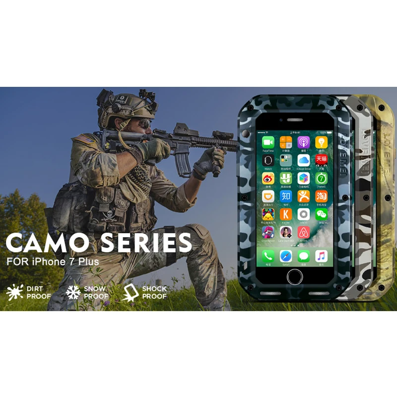LOVEMEI CAMO Series Aluminum Waterproof Case For iPhone 7 Plus 8 Cover Armor Camouflage Full Body Protection Phone |