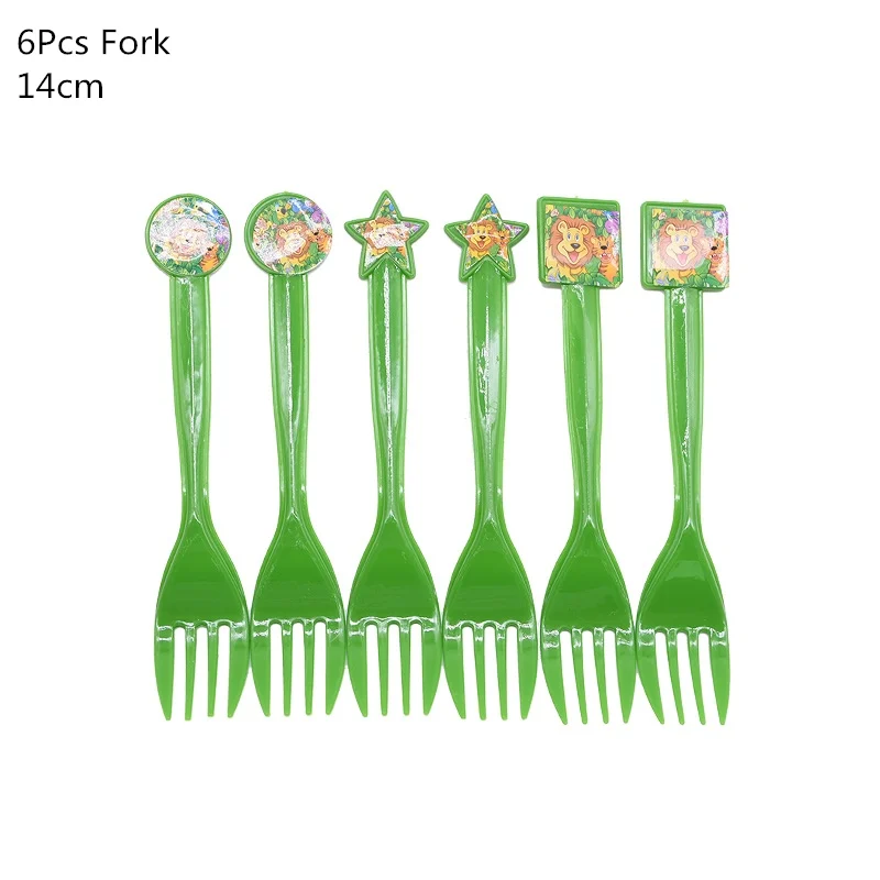 6pcs fork Джунгли день рождения одноразовые столовые приборы Джунгли животных одноразовые тарелки/чашки/салфетки сафари джунгли вечерние украшения принадлежности - Color: 6pcs fork