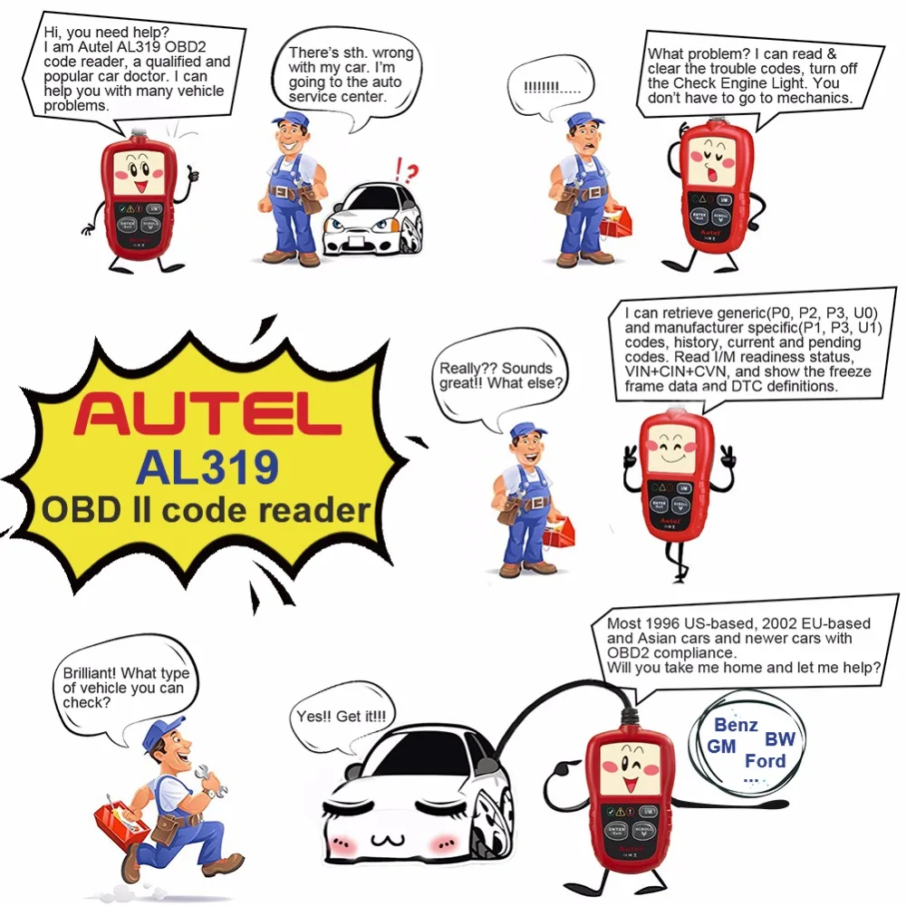 Autel Автоссылка AL319 Авто диагностический инструмент OBD2 считыватель кода autel al319
