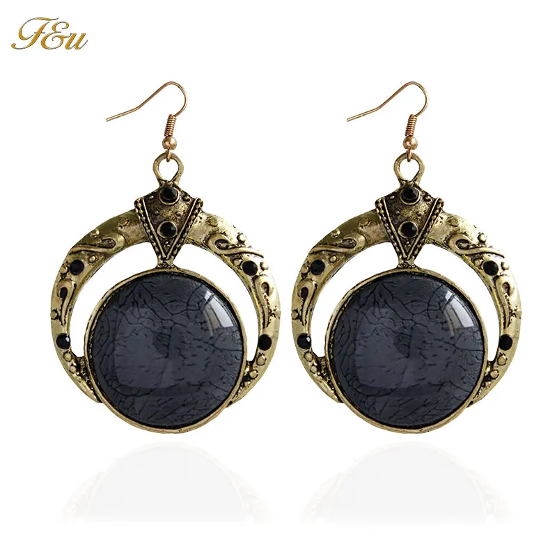 F & U богемные серьги винтажные античные золотистого цвета висячие малахитовые