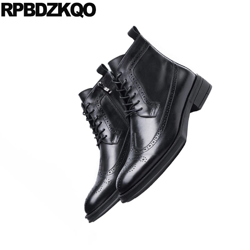 

Business Men Brogue Black Formal Dress Handmade Oxford Shoes Booties Lace Up Genuine Leather Autumn Full Grain Boots Wingtip