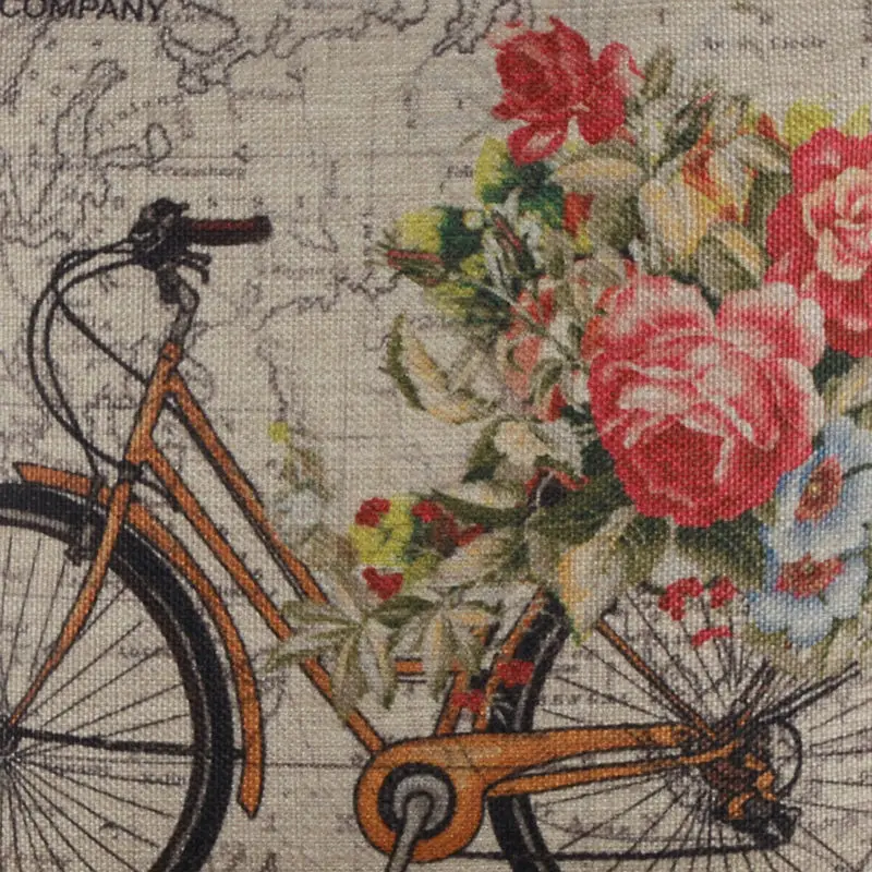 LINKWELL 45x45 см потертая шикарная карта мира Желтый велосипед с цветами льняные