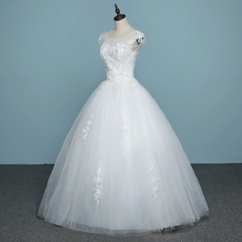 Vestido De Noiva О-образным вырезом Лидер продаж Кружево Дешевые Свадебное платье сделано в Китае applicue Сексуальная спинки Вышивка свадебное платье