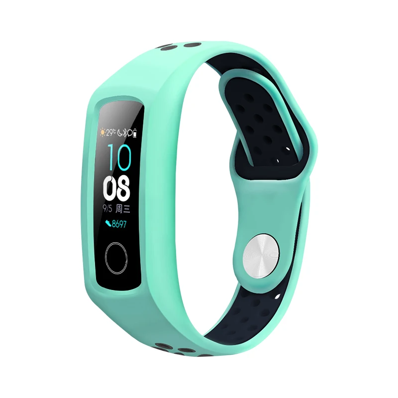 Для Huawei Honor Band 4/5 ремешок Двухцветный силиконовый браслет-футляр Сменная лента 3 Спортивный браслет Honor Band 5 ремешок для часов - Band Color: cyan with dark blue