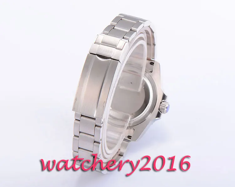 Modisch 43 мм Bliger черный циферблат белые следы сапфировое стекло GMT автоматические